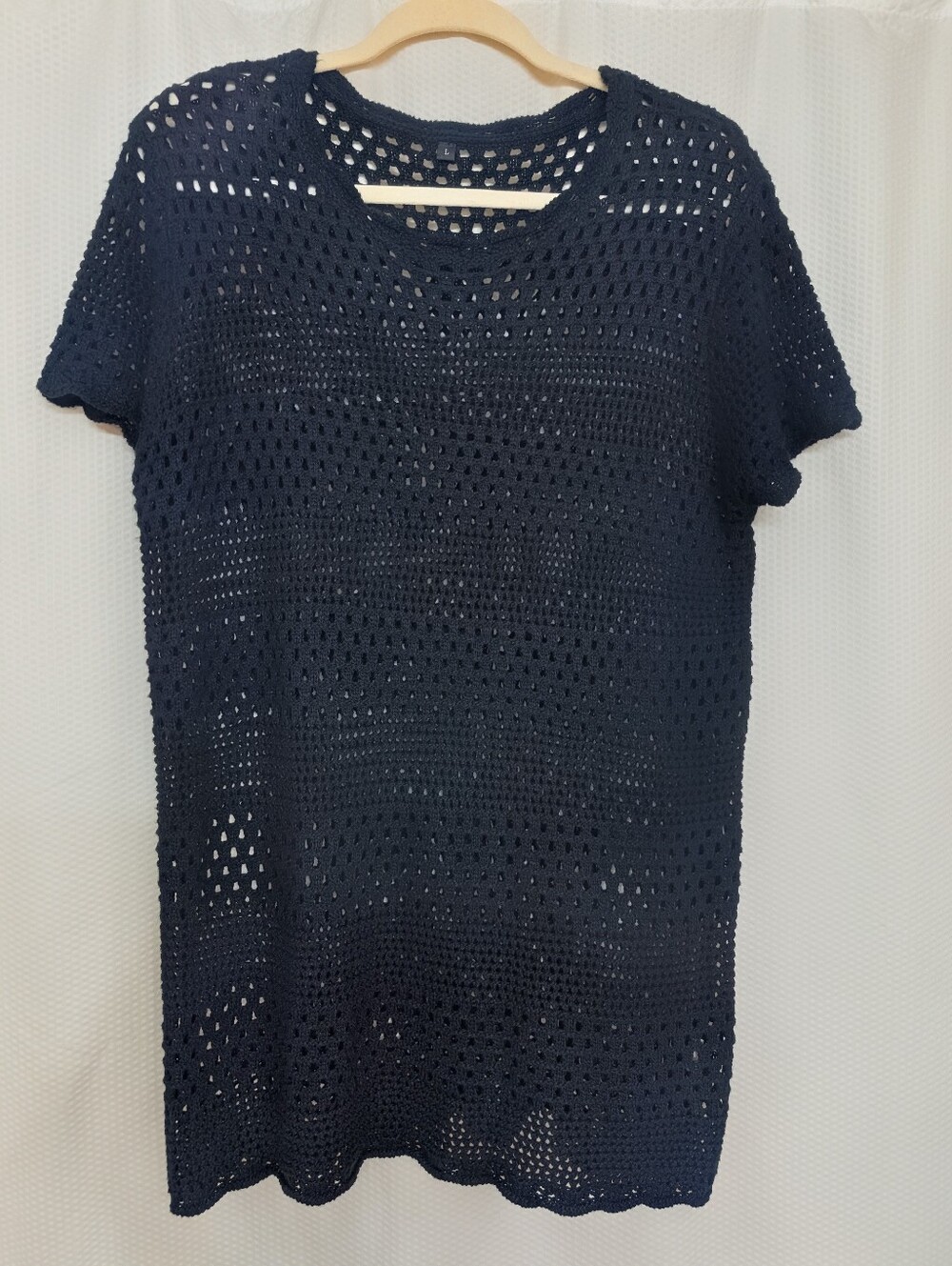 Black Open-Knit Short Sleeve Women's Cover-up